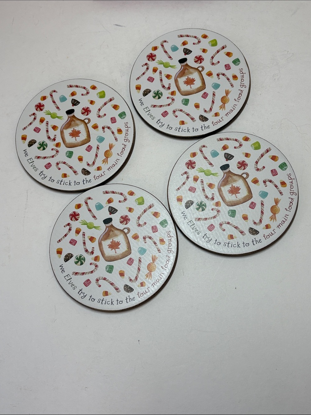 Pottery Barn Holiday Elf Coaster Set - White with Red, Green, Orange Accents - Picture 4 of 9